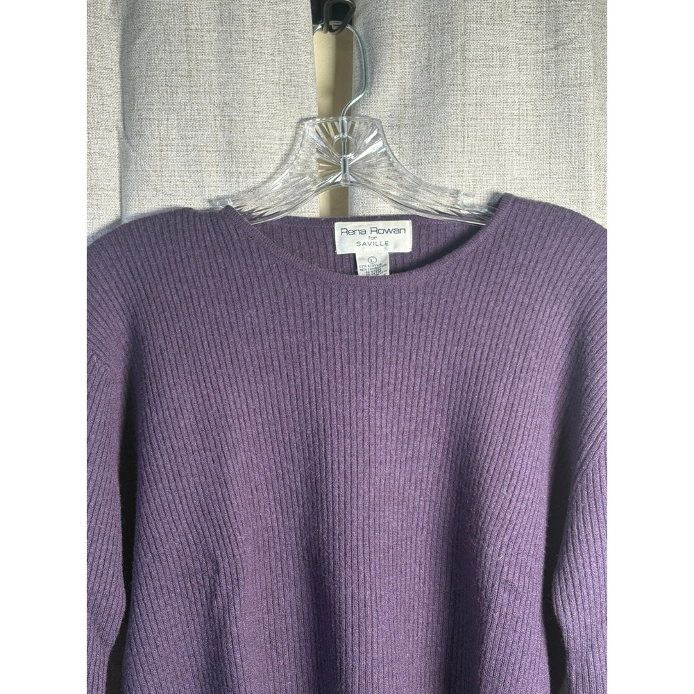 Rena Rowan for Saville Purple Ribbed Lambswool Blend Crewneck Sweater Womens L
